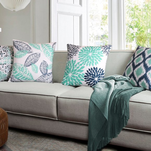 Four Decorative Throw Pillow Cushion Cover, Cyan - Picture 4 of 16